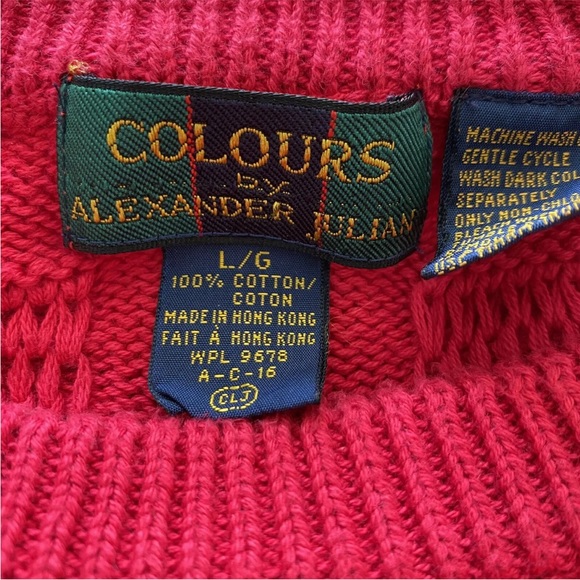 Vtg 90s Textured 3D Sweater Red Colours by Alexander Julian Biggie Smalls Cosby - Picture 9 of 12